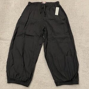 NWT Urban Outfitters Crinkle Balloon Parachute Harem Pant Womens L Black Pull On